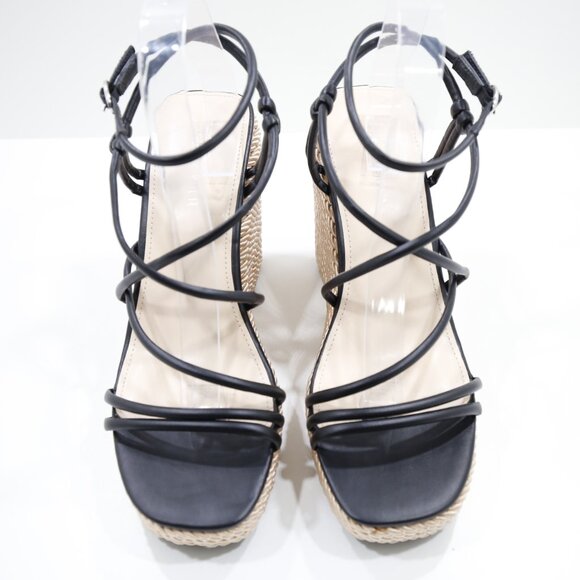 Marc Fisher Zesty Black Faux Leather Strappy 4.5" Wedge Heel Sandals - 10 - Picture 6 of 7